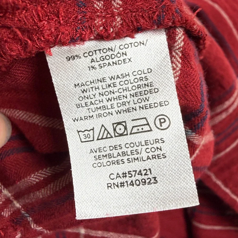 Blouse LOFT Women Small Red Plaid Short Puff Sleeve Preppy Fall Casual